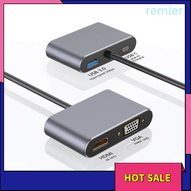 Re 4 in 1 extender usb c adapter type-c to hdmi-tương thích với vga usb3.0 audio video adapter bộ sạc nhanh