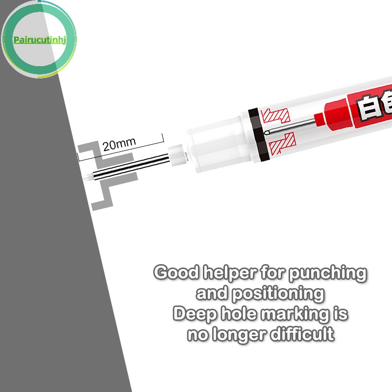 Pairhj 20mm mực trắng bút đánh dấu đầu dài phòng tắm trang trí chế biến gỗ bút đánh dấu lỗ sâu đa năng vn