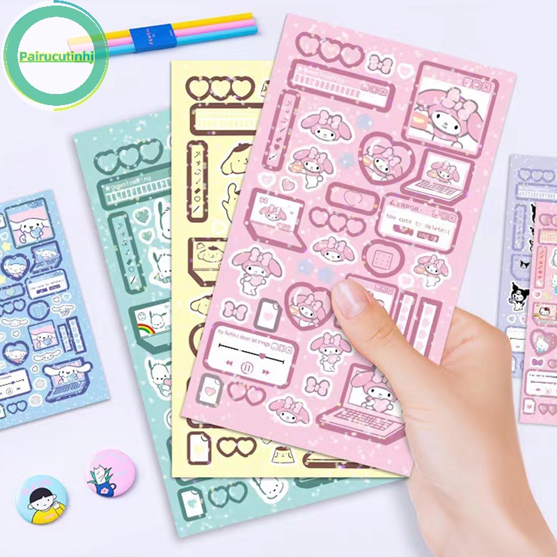 Set 6 Tấm Hình Dán hello kitty melody kuromi hello kitty Màu laser Chống Thấm Nước diy vn