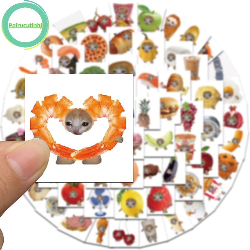 Pairhj 69 cái mèo meme vui nhộn và thức ăn hình dán graffiti dễ thương cho hành lý đồ chơi máy tính xách tay ipad ván trượt điện thoại dán xe vn