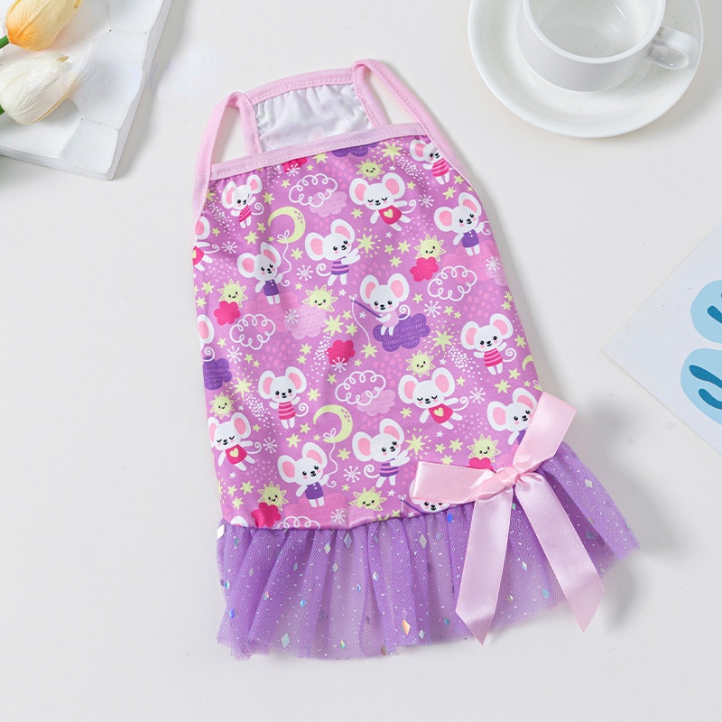 Suspender dog dress cho shih tzu nữ váy mèo dễ thương với nơ buộc quần áo cho thú cưng quần áo mùa hè cho chó con