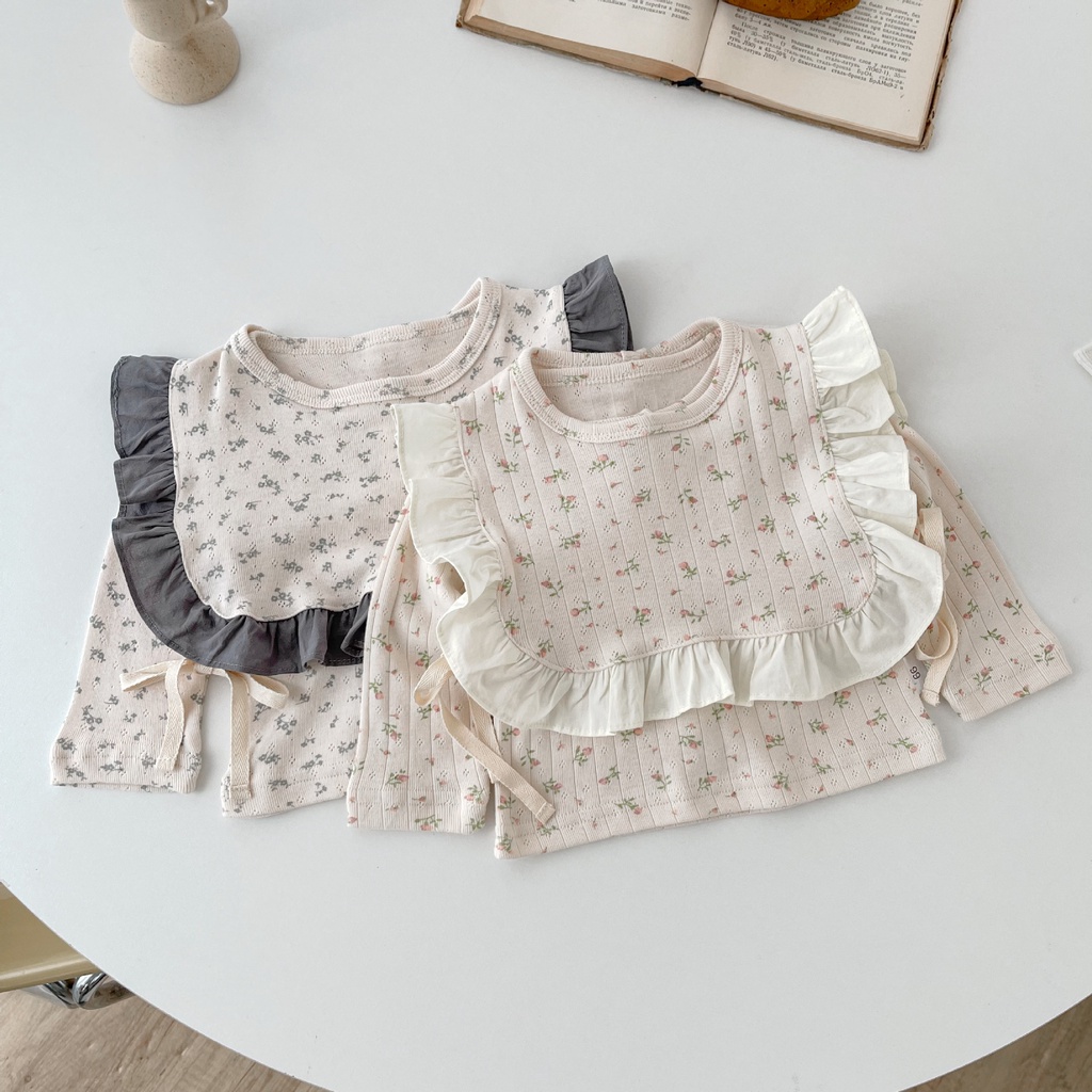 Set Đồ Xuân Thu Gồm Áo Họa Tiết Hoa Và Quần Lưng Cao Phong Cách Đồng Quê Cho Bé Gái