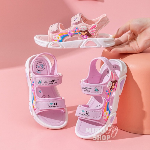 Dép Sandal Quai Dán Đế Mềm Màu Cầu Vồng Đơn Giản Thời Trang Mùa Hè Cho Bé Gái