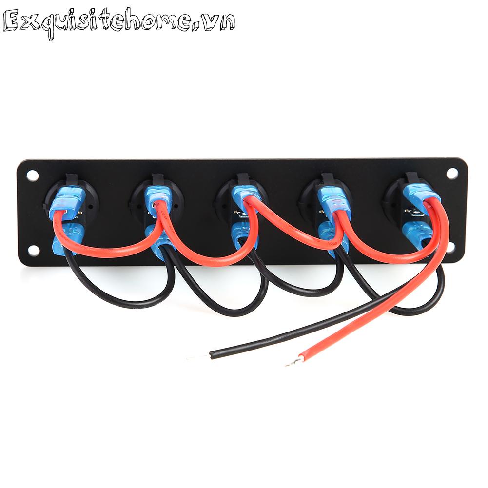 Bảng điều khiển công tắc rocker led 5 gang màu xanh không thấm nước 12v 20a 24v 10a cho thuyền ô tô