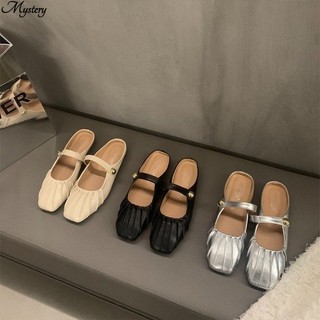 Silver-toned toe flat sandals của phụ nữ mang muller sandals mary jane sandals