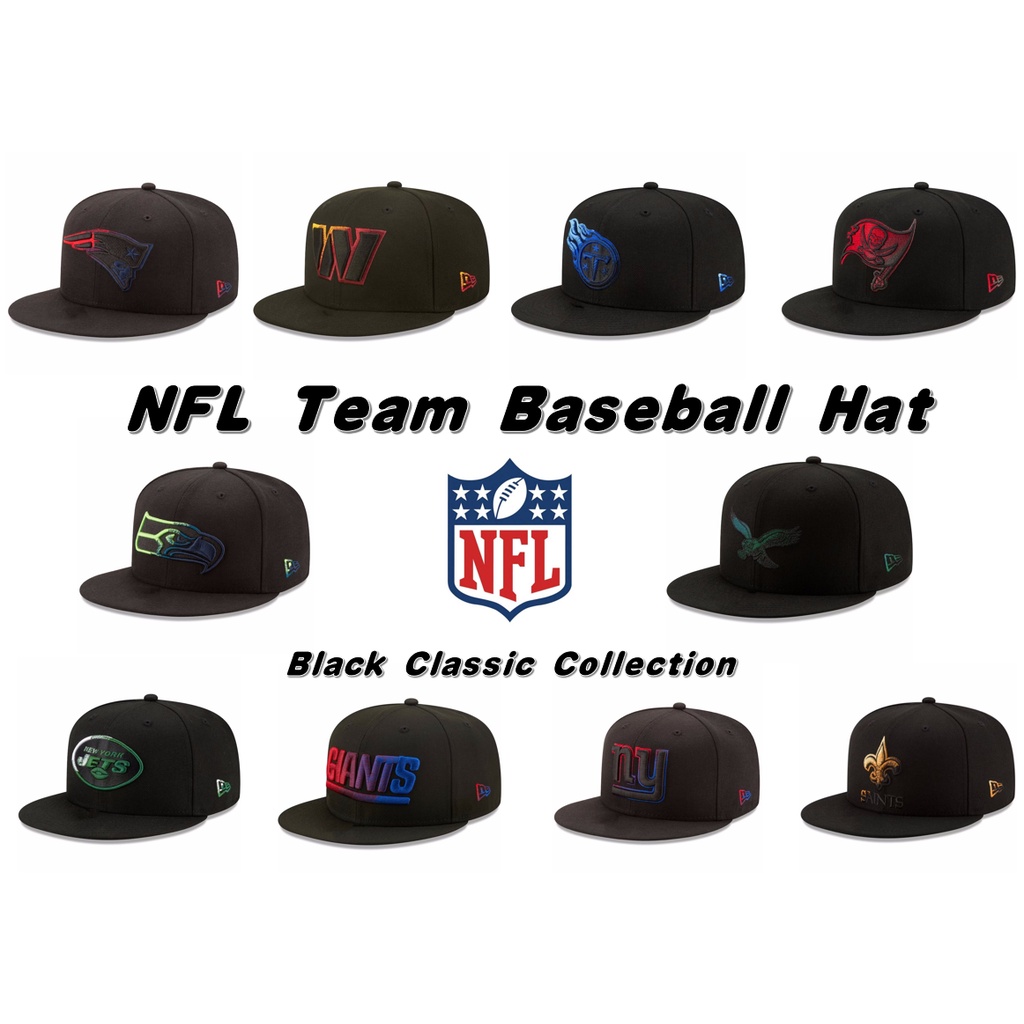 N.f.l đội mũ bóng chày thể thao thông thường có thể điều chỉnh lưng mũ snapback khuôn viên thanh niên mũ vành phẳng mũ hip hop màu đen