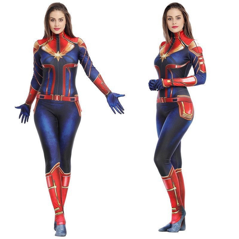Captain marvel cosplay costume movie the avengers siêu anh hùng carol danvers cosplay bodysuit Áo liền quần halloween trang phục cho trẻ em