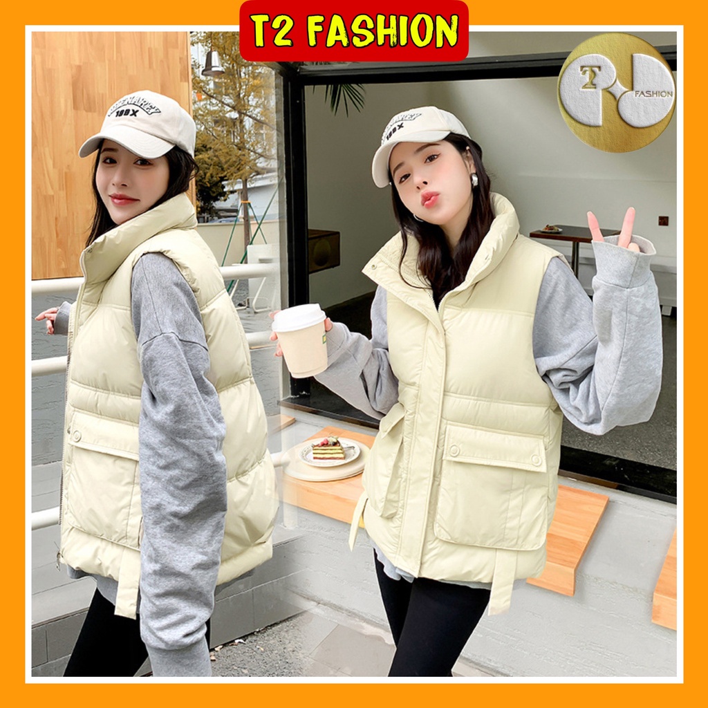 Áo khoác phao Gile dáng rộng thiết kế túi hộp 2 bên cao cấp XXYJ2305