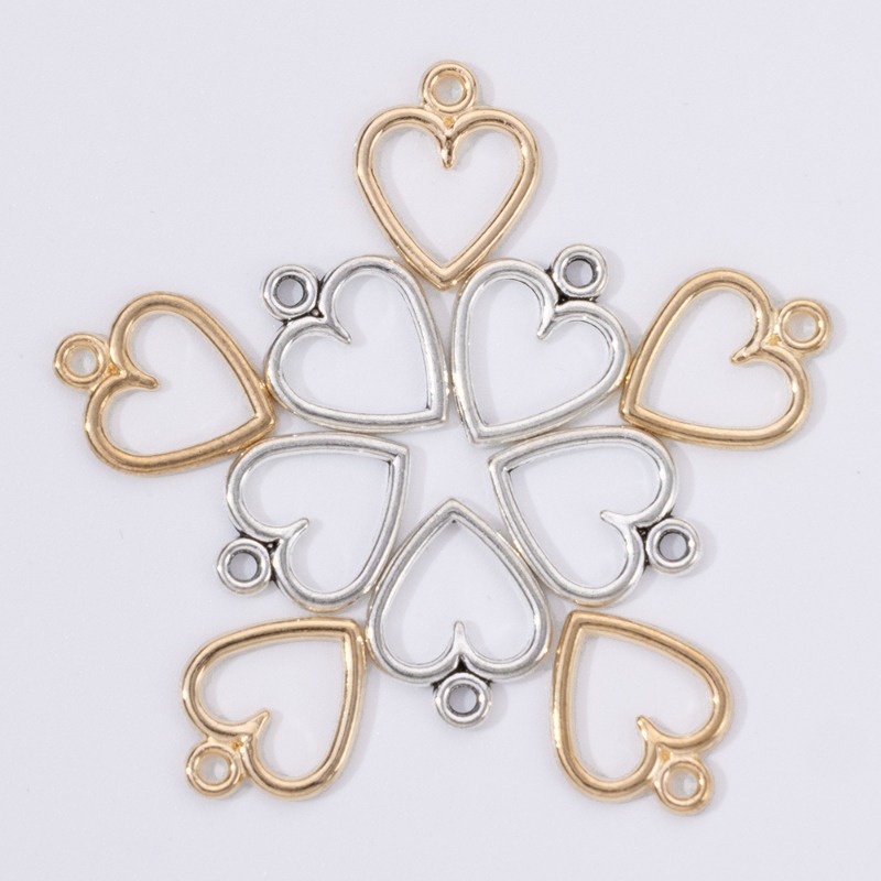 50 chiếc / gói 14 * 11mm mặt dây chuyền tự làm hợp kim kim loại vòng cổ đơn giản vòng tay vòng chân bông tai đánh dấu hình học hình trái tim thời trang bùa rỗng đồ trang sức màu vàng / bạc