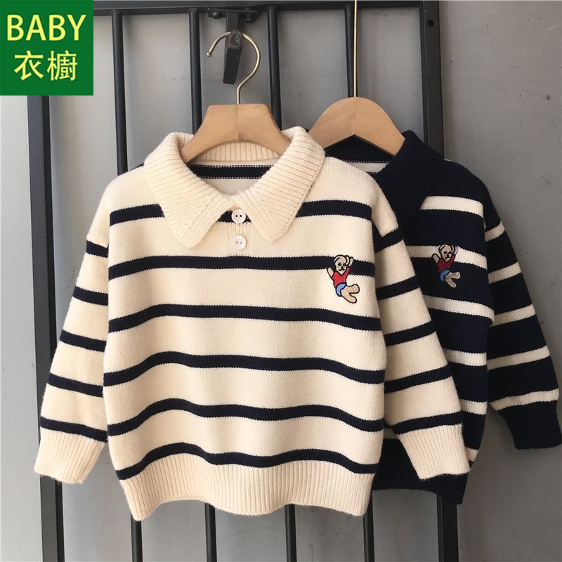 Áo Sweater Dệt Kim Có Cổ Thời Trang Thu Đông 2023 Mới Cho Bé Trai Và Bé Gái