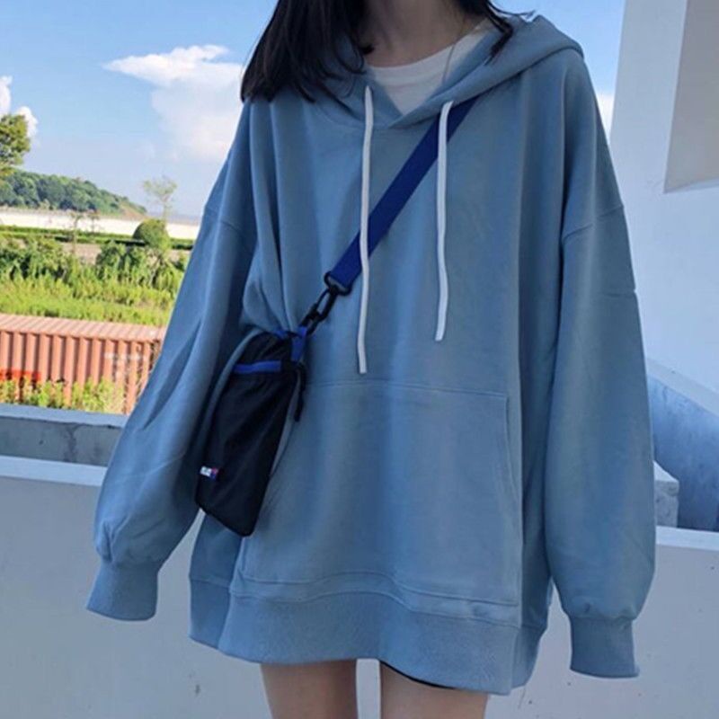 Spring and autumn áo len mỏng của phụ nữ phong cách hàn quốc sinh viên màu rắn áo khoác có mũ trùm đầu đa năng mid-length long-tay top