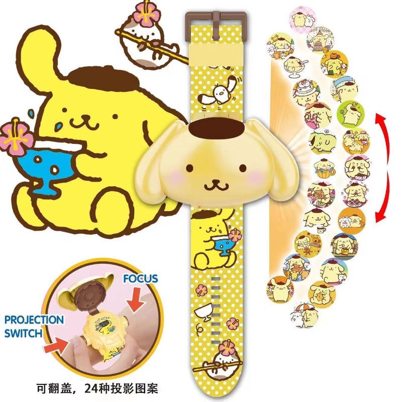 Kawaii sanrio hello kitty toys set 3d flip projection đồng hồ kỹ thuật số cinnamoroll kuromi melody anime action figures mô hình toy kid gift