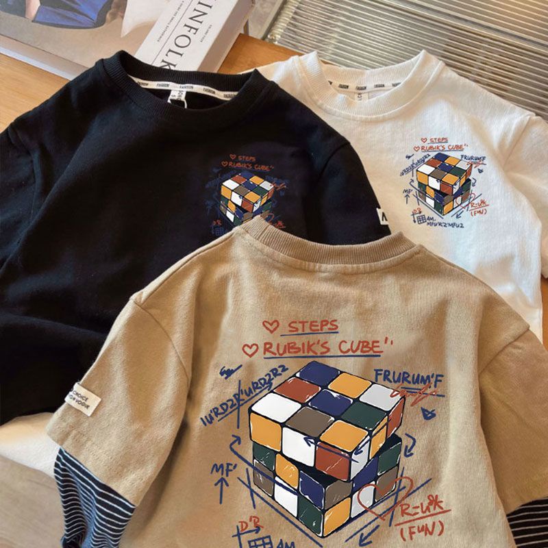 100% cotton boy dài tay áo nối áo thun in áo thun phong cách hàn quốc thời trang hàng đầu trẻ em mặc lỏng budak lelaki baju