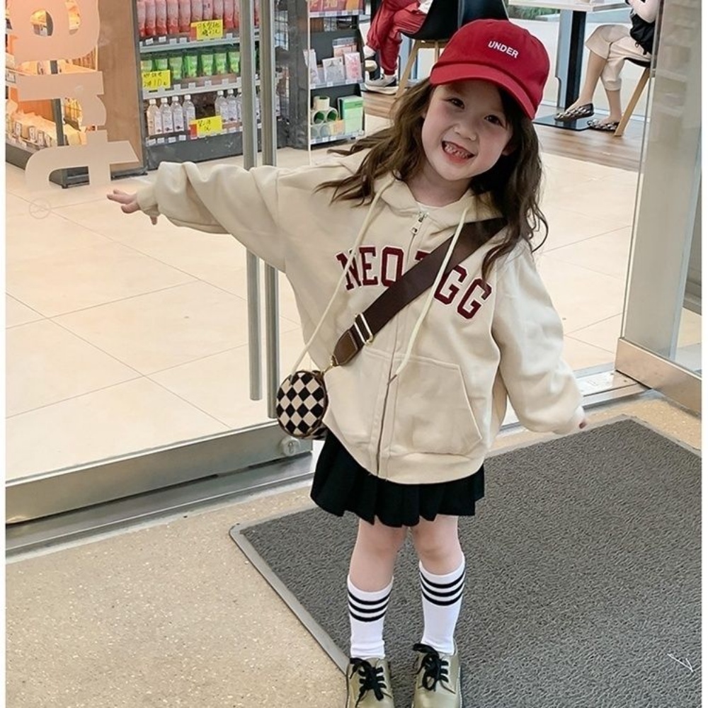 Áo khoác có mũ cho bé gái mùa thu phong cách hàn quốc áo khoác mùa xuân và mùa thu áo len lông cừu giản dị cho bé áo len cardigan phong cách phương tây