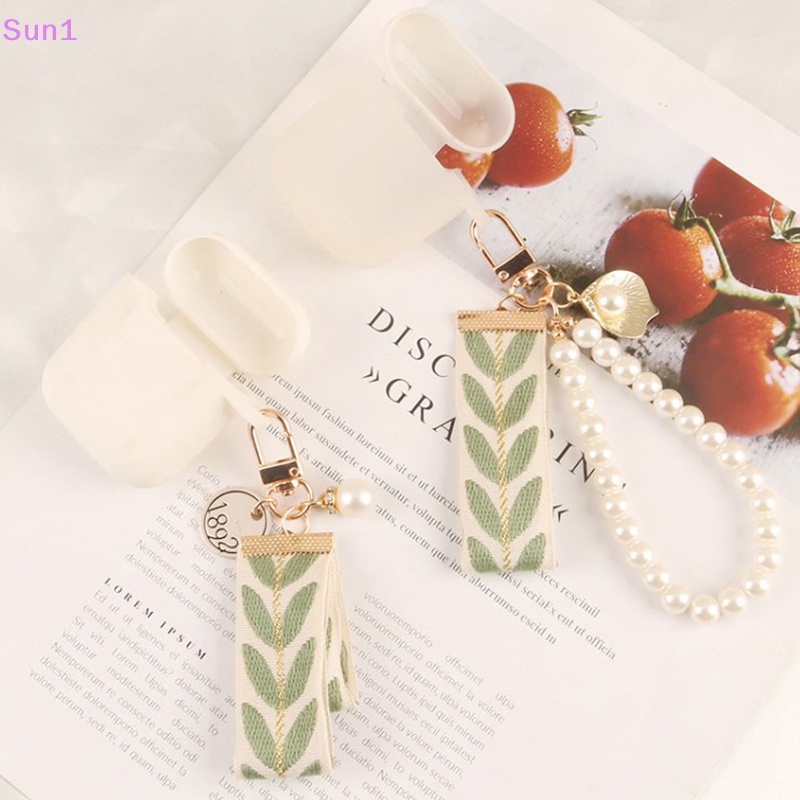 Sun1> mô hình lá thanh lịch vòng tay móc khóa mặt dây chuyền vỏ ngọc trai dễ thương có dây đeo và dây đeo cho nữ chìa khóa điện thoại ví trang trí tốt