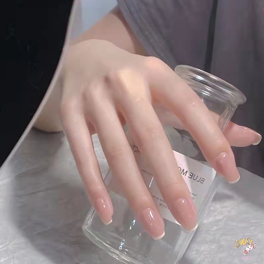 YADORNOS Mẹo kiểu pháp nhấn vào móng tay màu hồng tự nhiên móng tay ngắn uv gel dán móng tay
