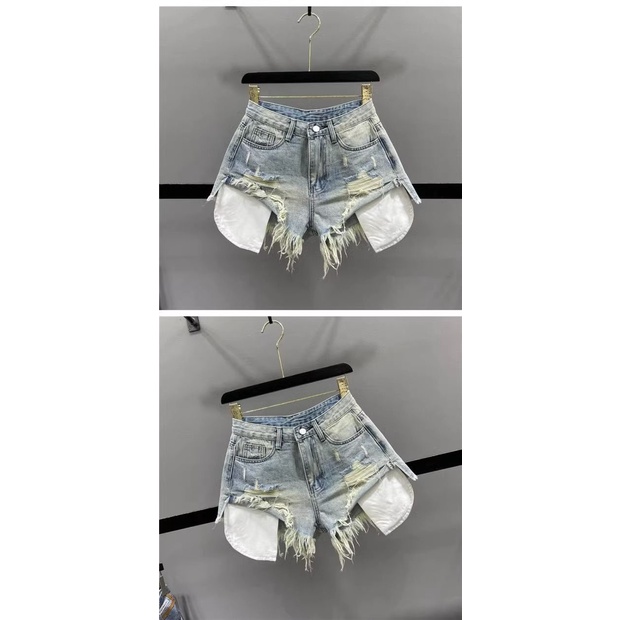 Quần Short denim Rách Tua Rua Dáng Chữ a Lưng Cao Thời Trang Mùa Hè Mới 2023 Cho Nữ