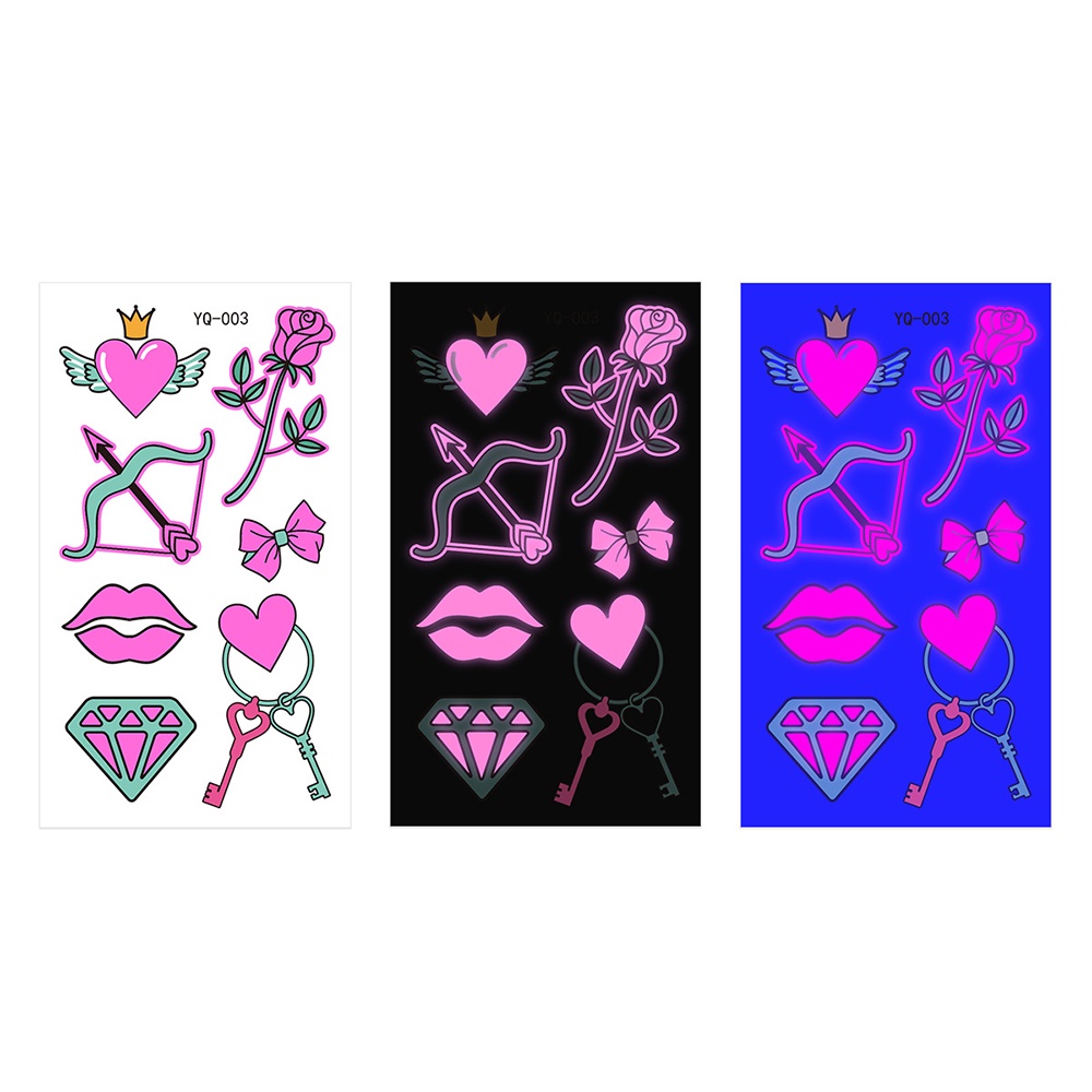 10 cái dán hình xăm huỳnh quang phát sáng cặp đôi khuôn mặt cơ thể hình xăm tạm thời không thấm nước ngày lễ tình nhân nhãn dán