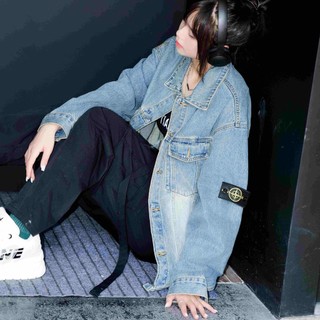 Stone island thời trang nữ thường thêu logo áo khoác denim áo khoác nam