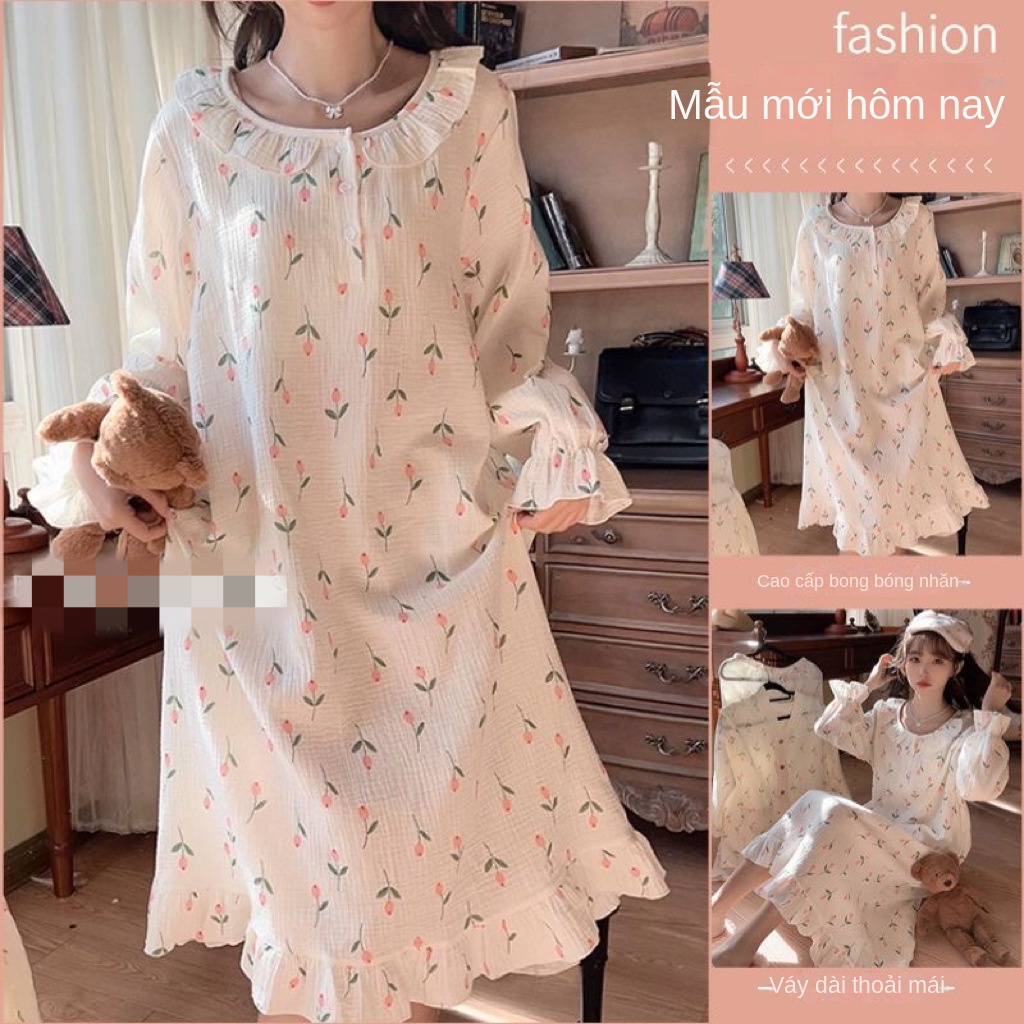 Mùa thu đông phong cách mới nhật bản cô gái mềm mại váy ngủ cô gái dễ thương phong cách hoa mỏng phong cách phục vụ tại nhà váy ngủ tràm