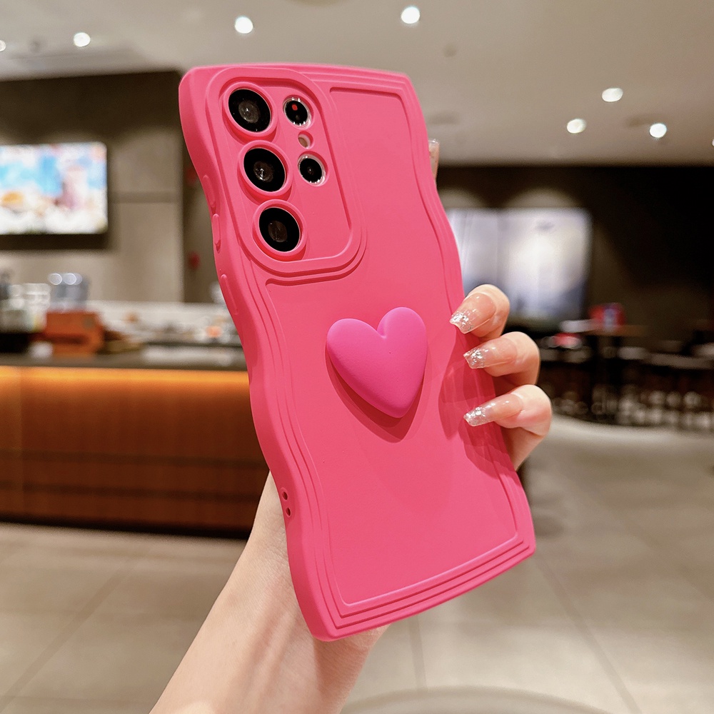 Ốp lưng dễ thương love heart wavy edge case cho samsung galaxy s23 s22 ultra s21 s20 fe plus soft cover