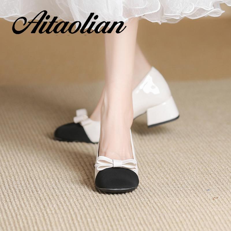 Giày Cao Gót 4cm Da Mềm Mũi Vuông Phong Cách Anh Quốc