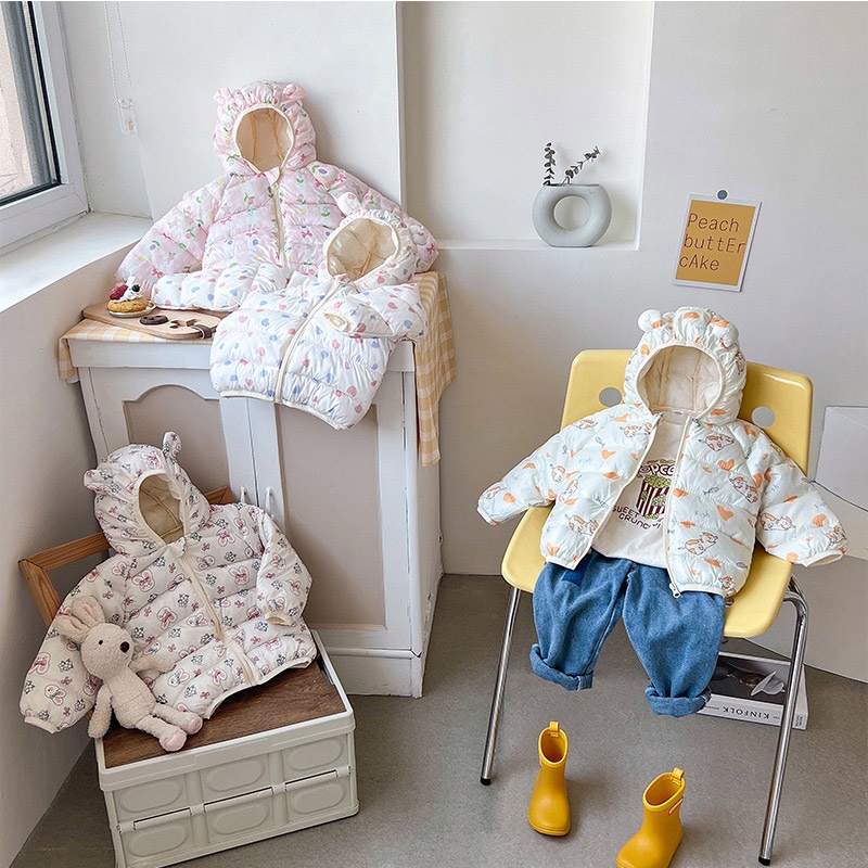 Áo khoác BEIBEIYIN có mũ trùm đầu dày dặn ấm áp họa tiết hoạt hình dễ thương thời trang dành cho trẻ em 90cm 130cm