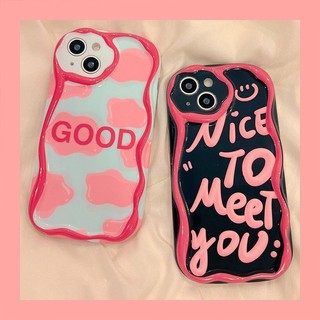 Vỏ điện thoại cho iphone 11 12 13 14 pro max 12 13 mini 14 plus bìa chữ kem viền gợn sóng máy ảnh silicon mềm bảo vệ chống va đập sang trọng tpu dễ thương