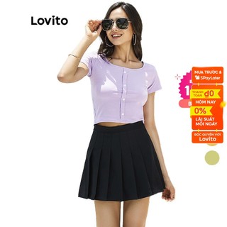 Áo croptop Lovito màu trơn có nút cài L02001 (Đen/Tím/Vàng nghệ/Trắng)