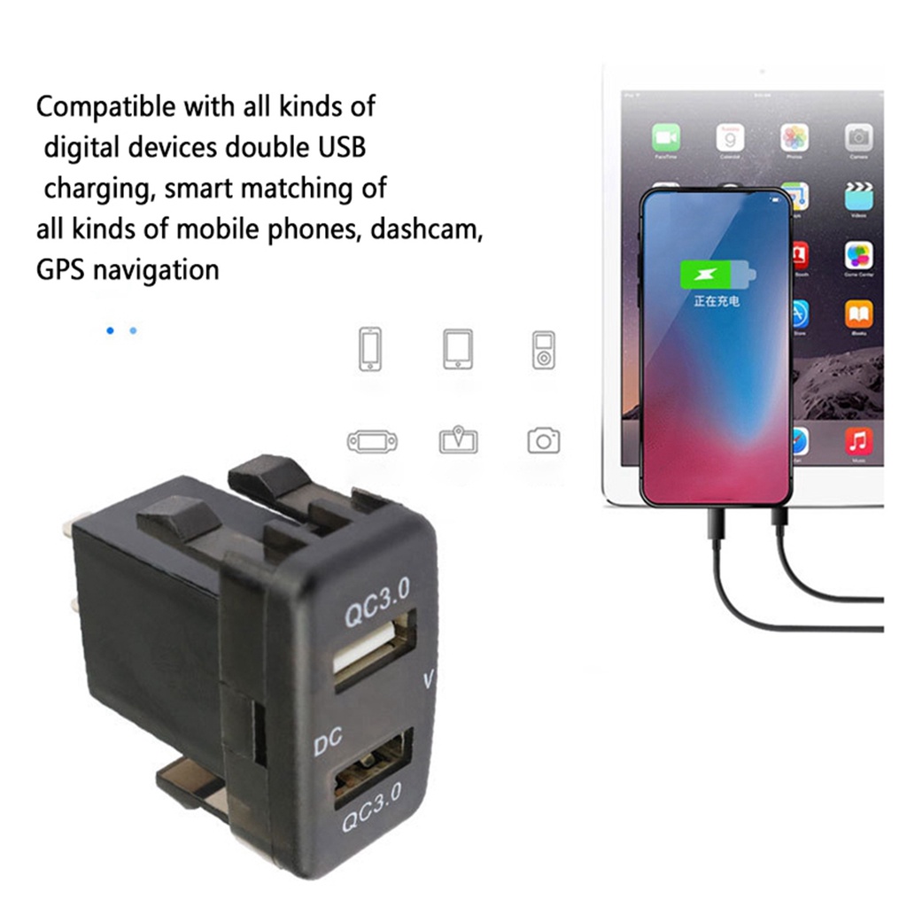 Bộ 2 Cổng Sạc Usb 3.0 Kép Có Màn Hình Hiển Thị Điện Áp Cho Xe Hơi Toyota Màu Xanh Lá Và Đỏ