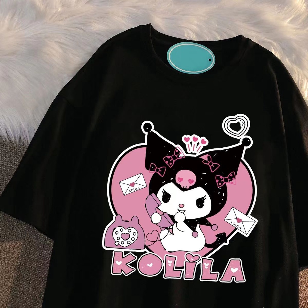 Áo Thun Tay Lỡ Dáng Rộng Phong Cách Kuromi Thời Trang Mới Cho Bé Gái