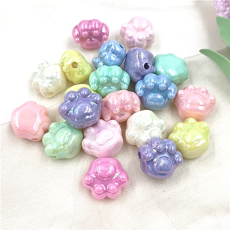 Set 10 Hạt Nhựa Hình Dấu Chân Mèo / Nơ / Bông Hoa Màu Sắc Làm Trang Sức Thủ Công