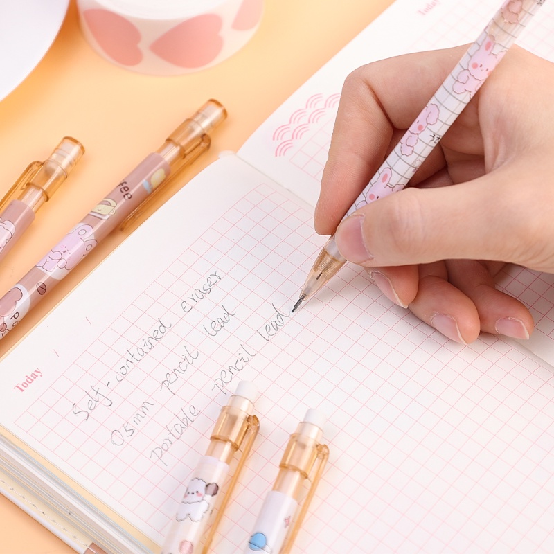 Bút Chì Ngòi 0.5mm Không Mài Tự Động In Hình Gấu / Thỏ Dễ Thương Kèm Gôm Tẩy / Vẽ Sáng Tạo Dành Cho Học Sinh