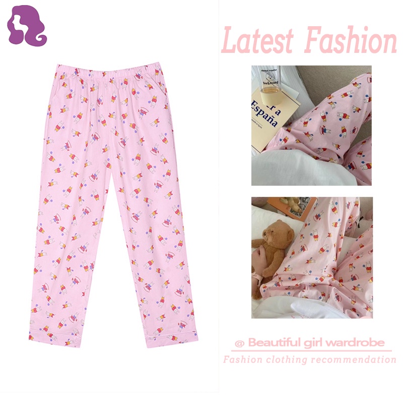 Quần Ngủ Dài Dáng Rộng In Họa Tiết Chấm Bi Hoạt Hình Xinh Xắn Cho Nữ