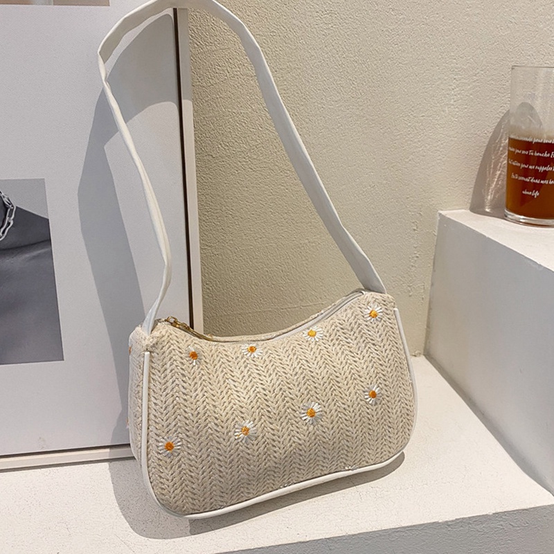 Túi Xách Đan Rơm Đính Hoa Cúc Thời Trang Cho Nữ