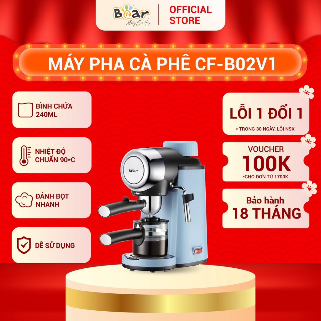 Máy Pha Caphe Bear Tự Động Pha Cafe, Pha Espresso Phong Cách Ý CF-B02V1