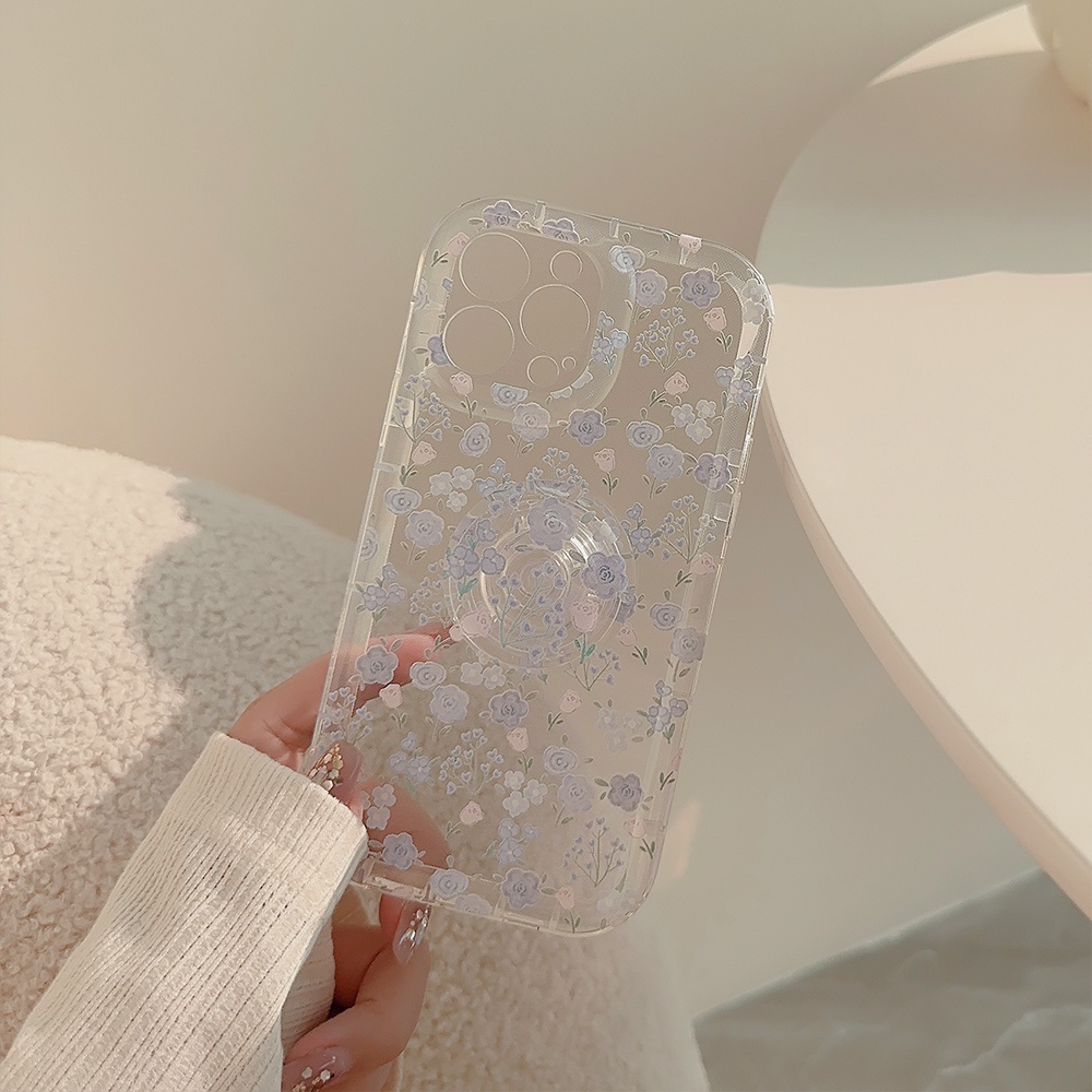 Ốp Điện Thoại Túi Khí Hình Tròn Gắn Giá Đỡ Hình Hoa Cho IPhone 14promax 14pro 13promax 12 11