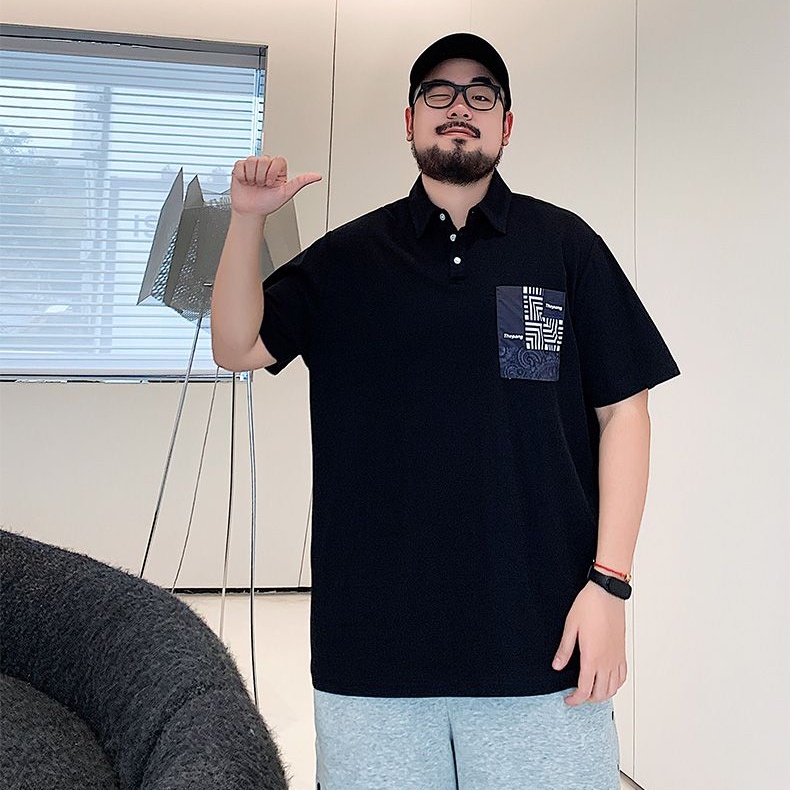 Áo polo Màu Đen Tay Ngắn Dáng Rộng Có Size Lớn M-8XL Dành Cho Nam Giới