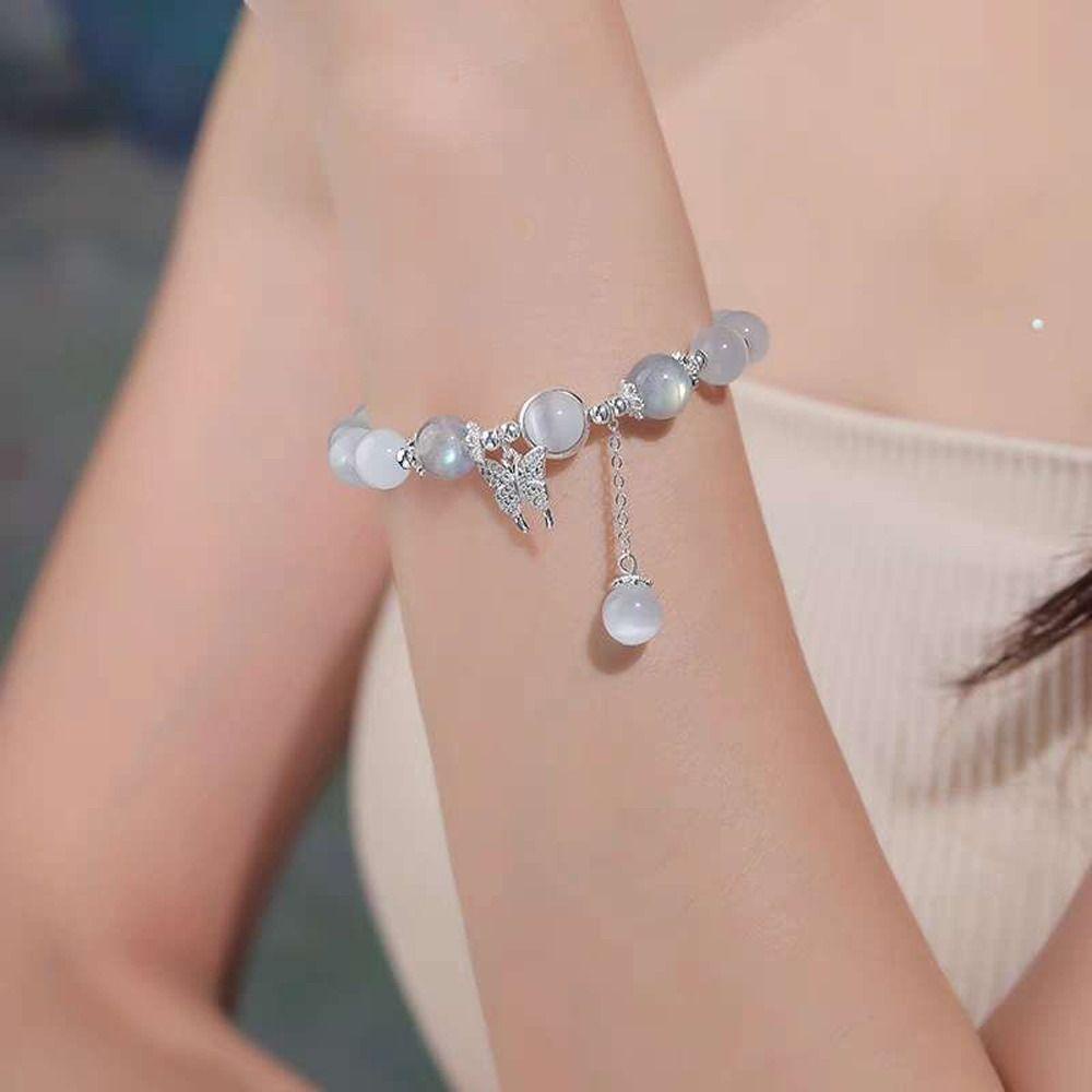 LOMBARD Vòng Tay Dây Bện Phối Nơ Mắt Mèo Dễ Thương Cho Nữ