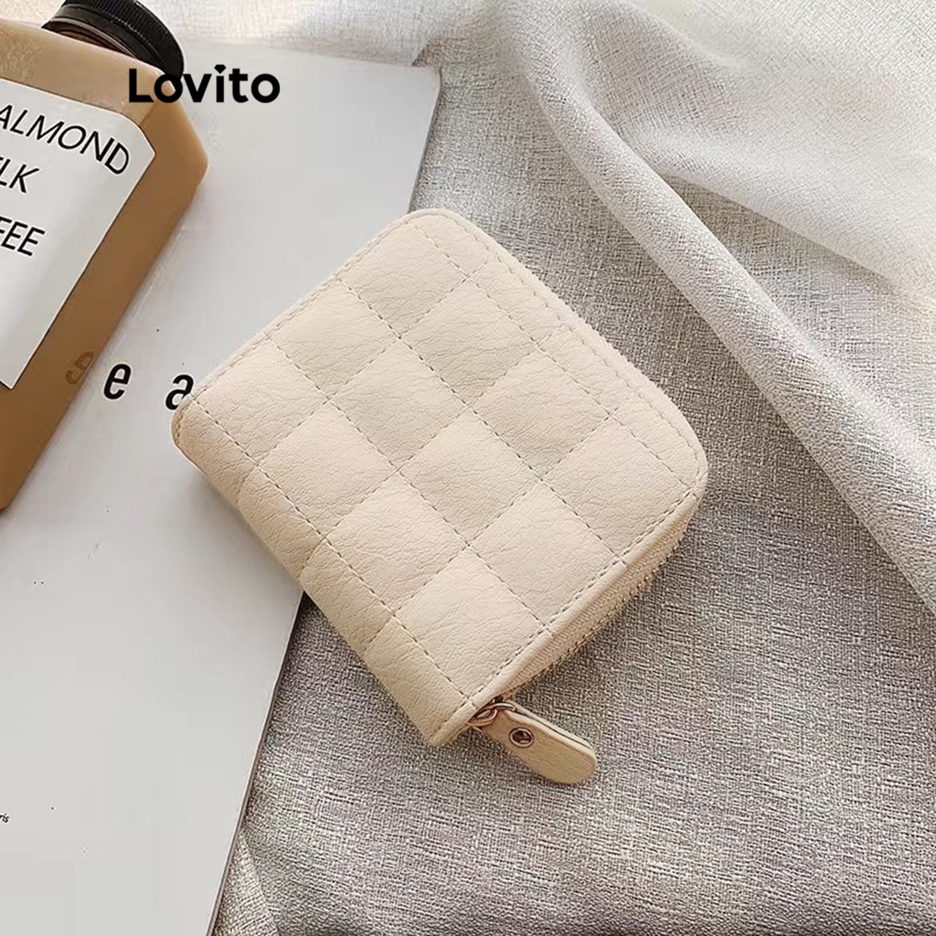 Ví giữ thẻ LOVITO có khóa kéo màu trơn thanh lịch dành cho nữ L48BA043 (trắng/ hồng/ xanh lá/ đen)