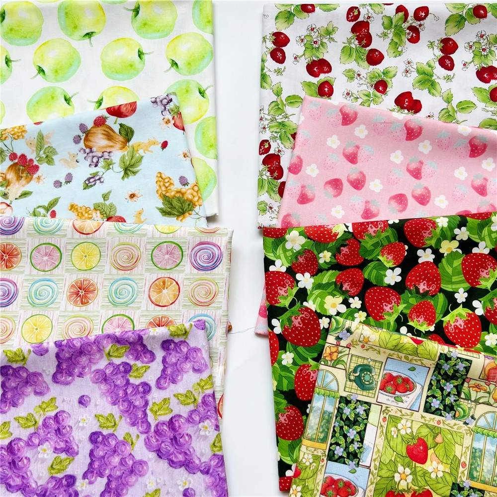 Vải cotton Trơn Họa Tiết Trái Cây Dùng May Vá Thủ Công DIY