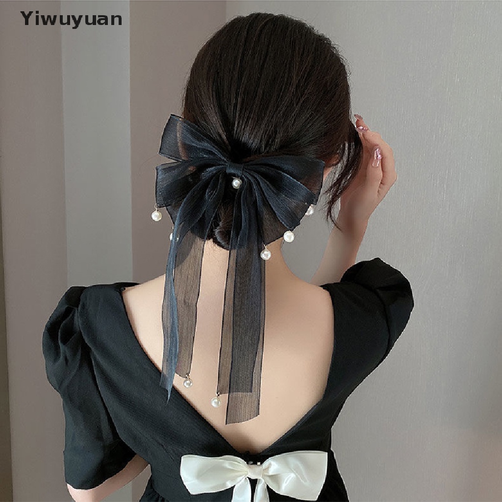 < Yiwuyuan > Kẹp Tóc Thắt Nơ Lưới Trắng Đen Mới Cho Nữ Giới Giảm Giá