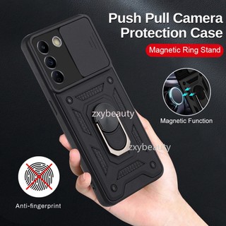 Ốp Điện Thoại Cứng Kiểu Giáp Chống Sốc Kèm Giá Đỡ Nhẫn Cho Vivo V27E V27 Pro 5G 2023 VIVOV27 Pro V27Pro E V25 V25E Y35 4G