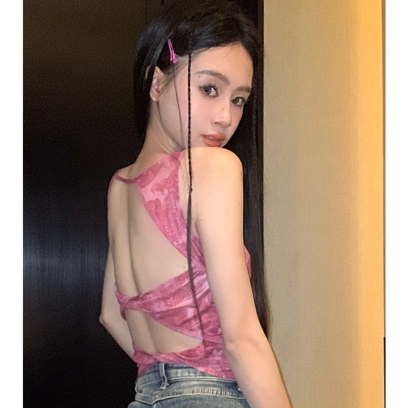 Áo Hai Dây Mỏng Vừa Vặn In Họa Tiết Thiết Kế Cho Nữ