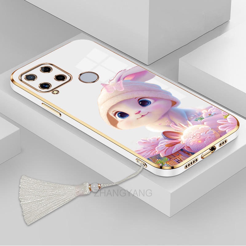 ốp lưng Realme c15 c25 c25s c12 Ốp Điện Thoại Tpu Dẻo Mạ Màu Gradient In Hình Thỏ Kèm Dây Đeo Cho Realme c15 c25 c25s c12