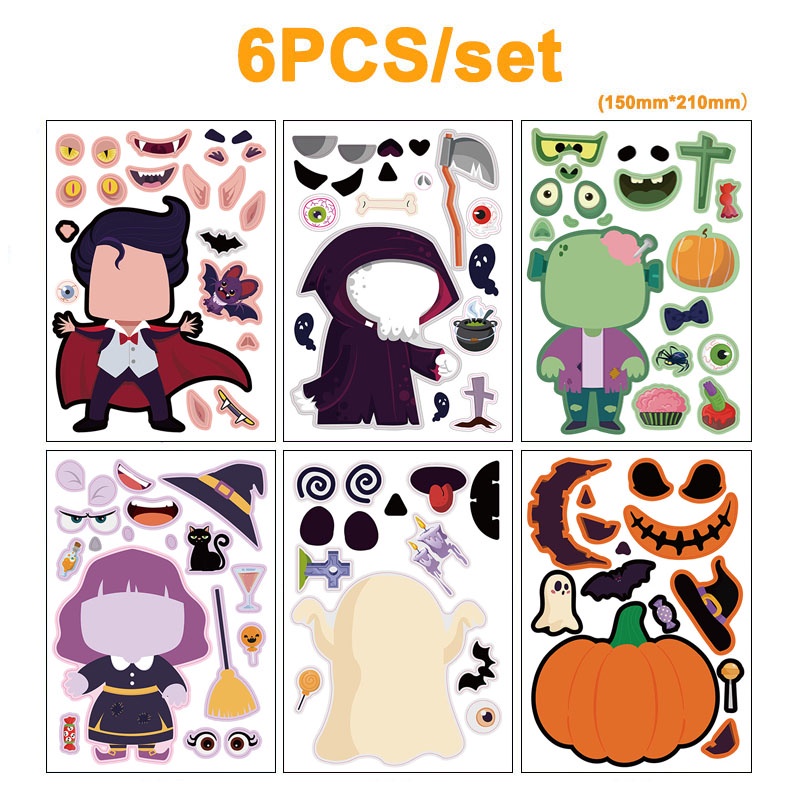 Bộ 6 Miếng Dán Hoạt Hình Chủ Đề Halloween Cho Bé2108021