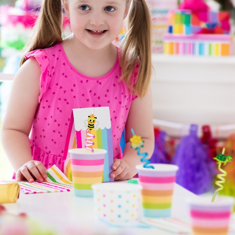 Set 8 Ống Hút Cong Có Thể Tái Sử Dụng Trang Trí Tiệc Sinh Nhật Cho Bé