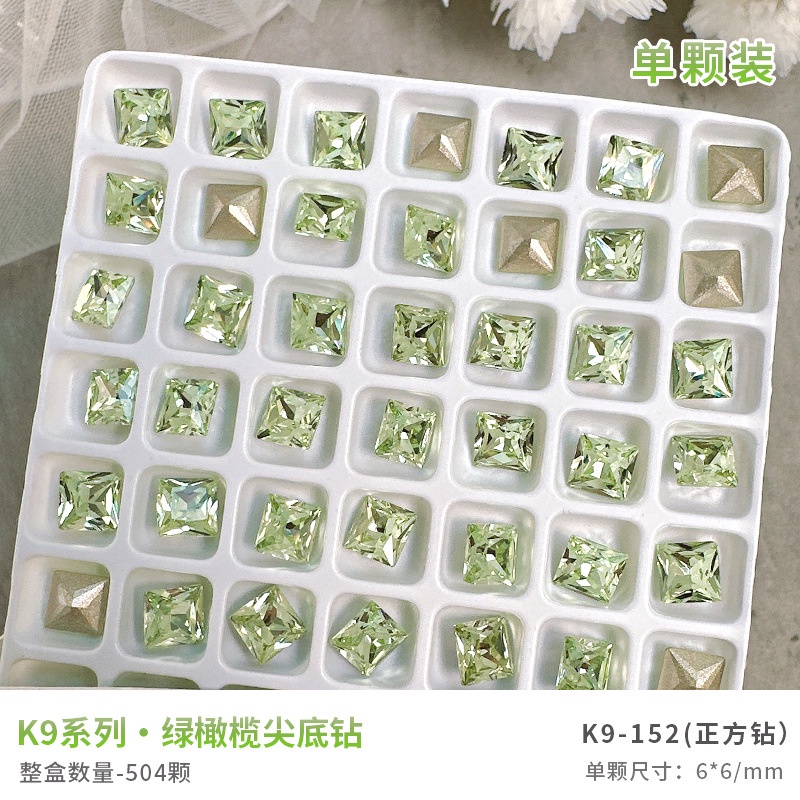 Túi 3 viên đá K9 màu xanh lá cây, phụ kiện Nail trang trí móng
