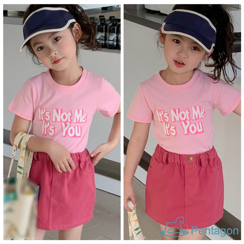 Set Áo Thun Tay Ngắn Phối Chân Váy Thời Trang Hàn Quốc Xinh Xắn Cho Bé Gái