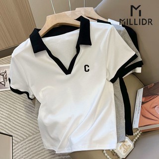 Áo Thun Polo Tay Ngắn Bằng Cotton Nguyên Chất Thêu Chữ Thời Trang Mùa Hè Phong Cách Mới Dành Cho Bạn Nữ